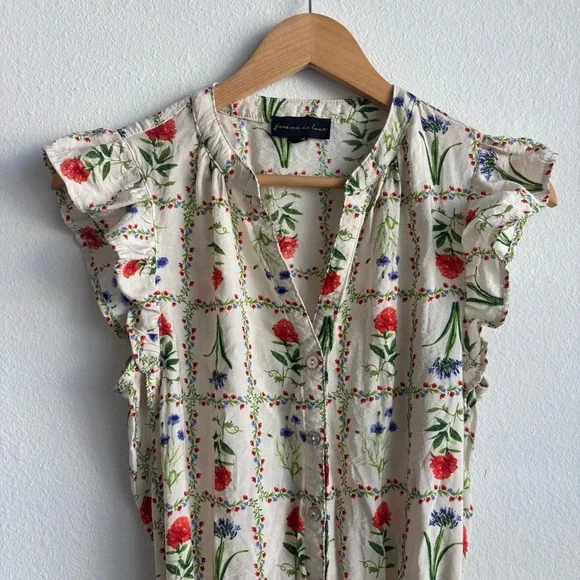 femme de lune Cream Tiered Floral Bohemian Midi Dress Ruffled Sleeve Tie Waist - Picture 3 of 9